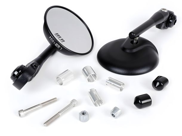 Spiegel Set Moto Nostra 1406 Lenkerenden Aluminium CNC rund, schwarz matt