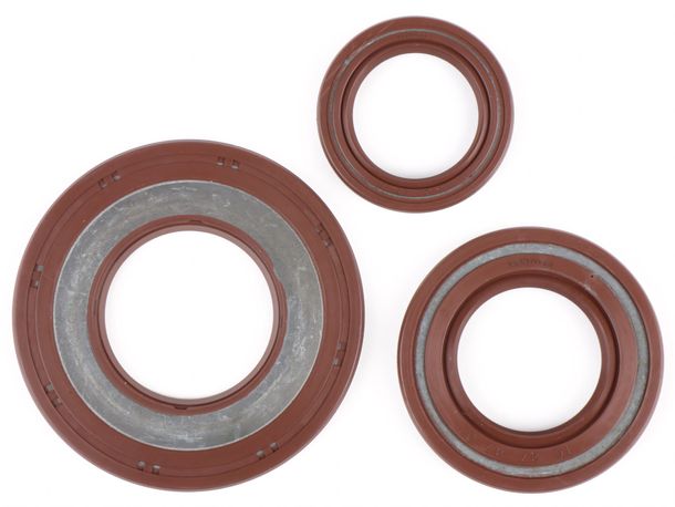 BGM engine FKM rubber shaft seal set, brown for Vespa Largeframe PX old P80X, P125X, P150X, P200E, Rally200, Sprint Veloce150, GTR125, TS125