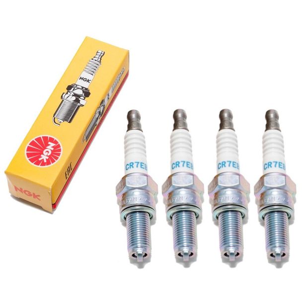 Spark plug set NGK 4x CR7EB resistor, 19,0mm long thread Ø 10,0mm, integral terminal, 4663