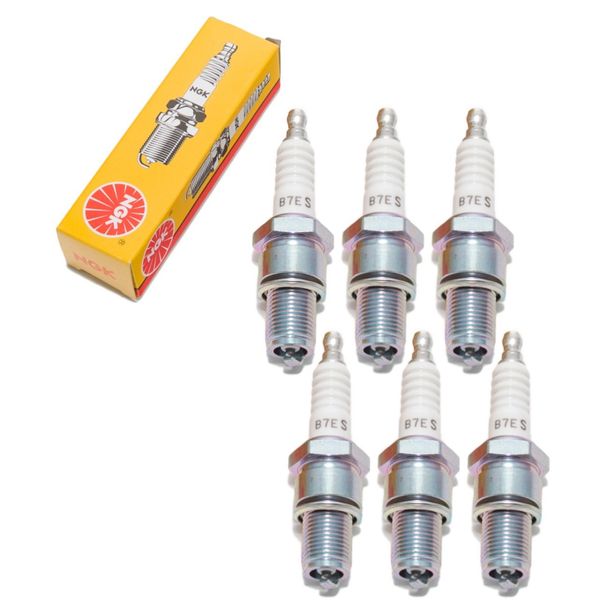 Spark plug set NGK 6x B7ES, 19,0mm long thread Ø 14,0mm, 1111 / 2877