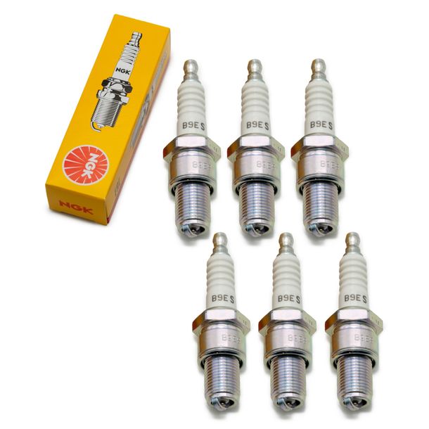 Spark plug set NGK 6x B9ES, 19,0mm long thread Ø 14,0mm, 2108 / 2611 / 7148