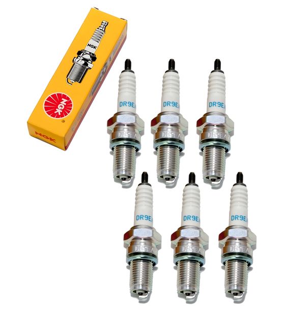 Spark plug set NGK 6x DR9EA resistor, 19,0mm long thread Ø 12,0mm, 2871 / 3437