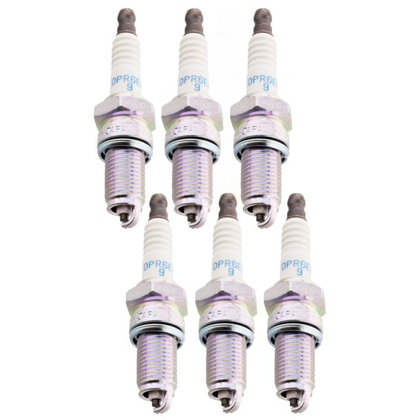 Spark plug set NGK 6x DPR6EB-9 resistor, 19,0mm long thread Ø 12,0mm, integral terminal, 3108
