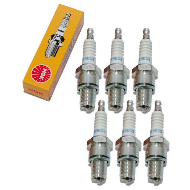 Spark plug set NGK 6x BR9ECS resistor, 19,0mm long thread Ø 14,0mm, 3570 / 4677