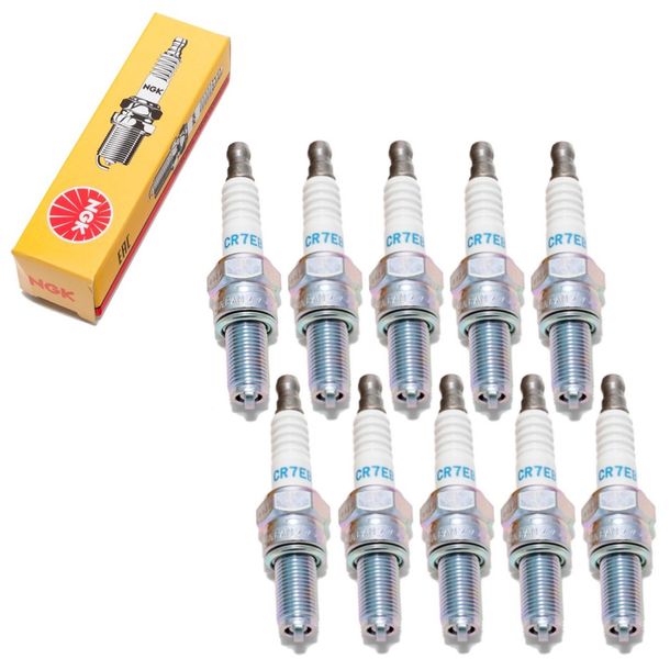 Spark plug set NGK 10x CR7EB resistor, 19,0mm long thread Ø 10,0mm, integral terminal, 4663