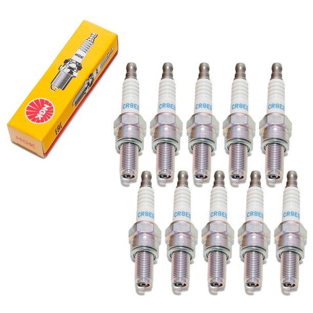 Spark plug set NGK 10x CR8EB resistor, 19,0mm long thread Ø 10,0mm, integral terminal, 7784