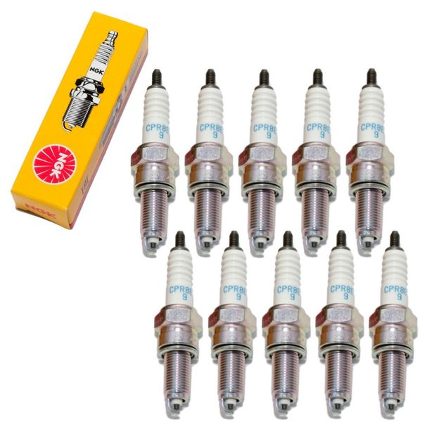 Spark plug set NGK 10x CPR8EA-9 resistor, 19,0mm long thread Ø 10,0mm, 2306