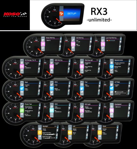 Multifunktionsmessgerät Koso RX-3 TFT 10.000 RPM Drehzahlmesser und Tachometer – Bild 5