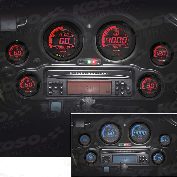 Tachymètre Koso Kit de 6 pièces HD-02 pour Harley Davidson FLHTCU Electra Glide Ultra Classic FLHXI EFI Street FLTR Road CVO FLHXSE FLHX FLTRI FLHT Standard 1340 Année 2004 - 2013