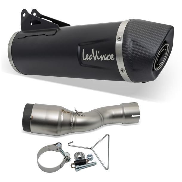 Usato, silenziatore LeoVince SLIP-ON SBK EVO, acciaio inossidabile nero, cappuccio in carbonio, con catalizzatore, con omologazione per Husqvarna 701 Enduro / Supermoto