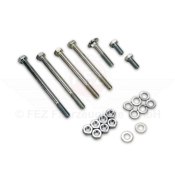 Normteile-Set FEZ 22-teilig für Fußrastenträger, Fußbremshebel, Motorlager, Kippständer passend für S50, S51, S70, S53, S83