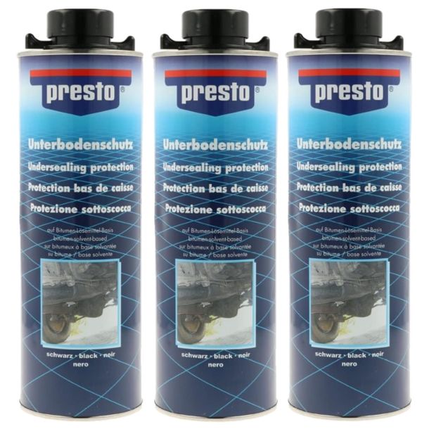 3 lattine protezione sottoscocca Presto 603239 UBS Protezione contro le schegge di bitume, bomboletta spray nera, 1000ml