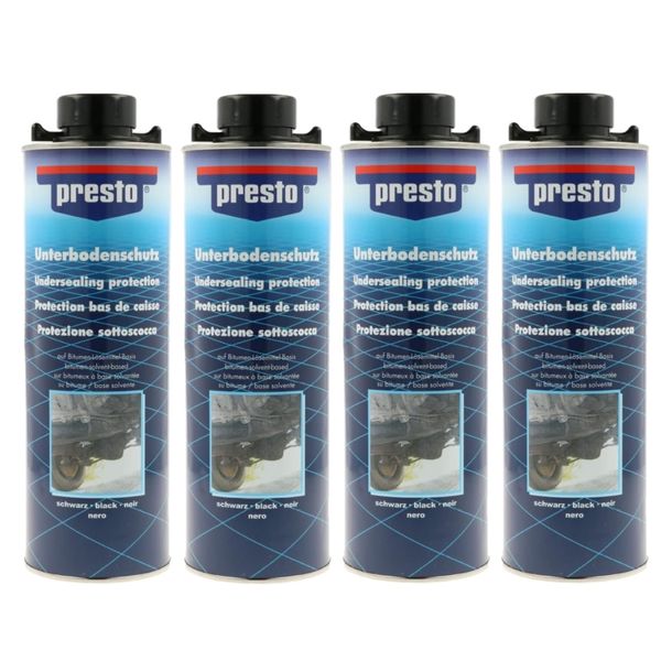 4 botes de protección de bajos Presto 603239 UBS Betún antigravilla, bote para pistola negro, 1000ml