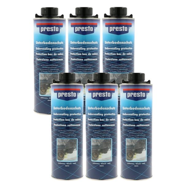 6 lattine protezione sottoscocca Presto 603239 UBS Protezione contro le schegge di bitume, bomboletta spray nera, 1000ml