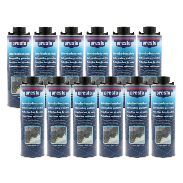 12 Dosen Unterbodenschutz Presto 603239 UBS Bitumen Steinschlagschutz, Spritzpistolendose schwarz, 1000ml
