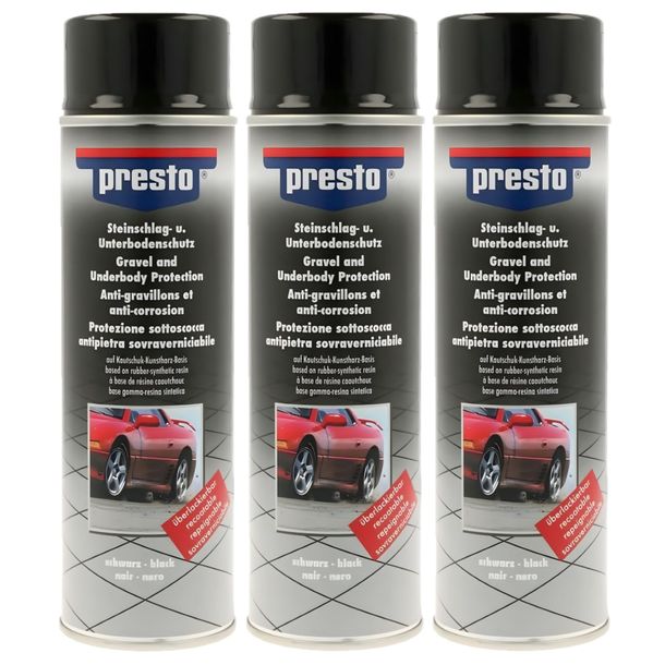 3 boîtes de protection du dessous de caisse en aérosol Presto 306024 UBS protection contre les gravillons, noir à peindre, 500ml