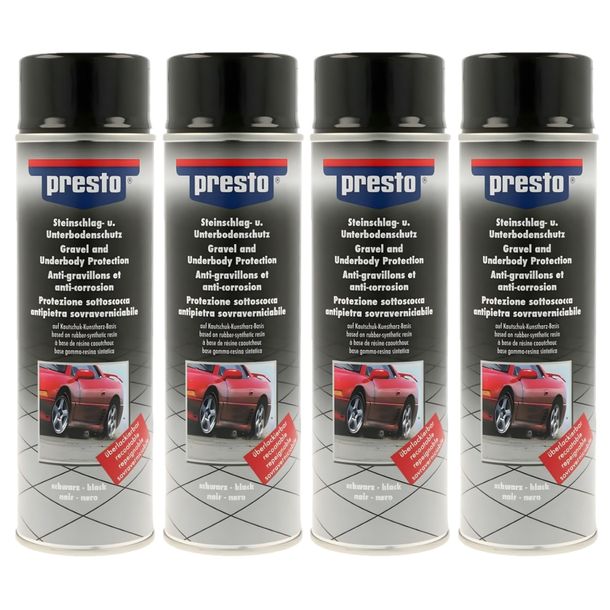 4 Dosen Unterbodenschutz Spray Presto 306024 UBS Steinschlagschutz, schwarz überlackierbar, 500ml