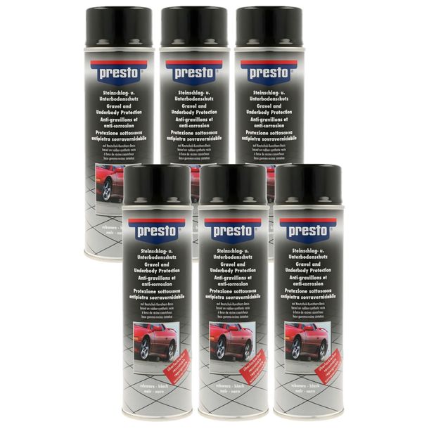 6 cans of underbody protection spray Presto 306024 UBS stone chip protection, black overpaintable, 500ml