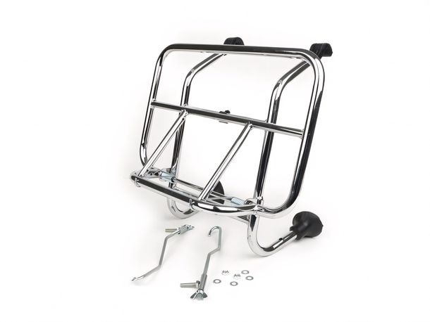 Moto Nostra folding front luggage rack for Vespa Smallframe V50, PV125, ET3, PK S, PK XL, PK XL2 Largeframe Rally180/200, Sprint150, TS125, GT125, PX80, PX125, PX150, PX200