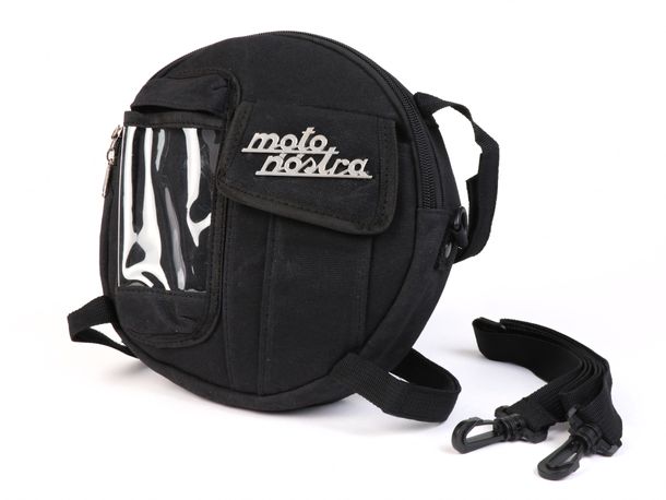 Tasche Moto Nostra rund 23cm für Reserverad 10 Zoll Umhängetasche  'waxed canvas' mit Handytasche für Vespa, Lambretta
