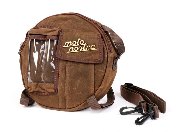 Bolsa Moto Nostra redonda 23cm para roda sobressalente 10 polegadas, bolsa de ombro 'waxed canvas' com bolsa para celular para Vespa, Lambretta
