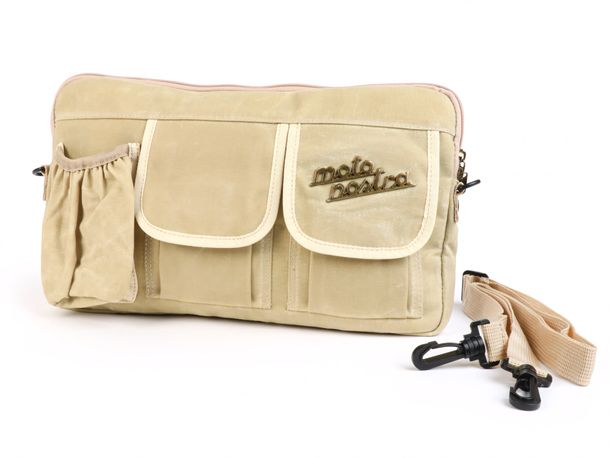 Borsa a tracolla Moto Nostra con patta per bagagliaio 'tela cerata' con portabicchieri per Vespa, Lambretta