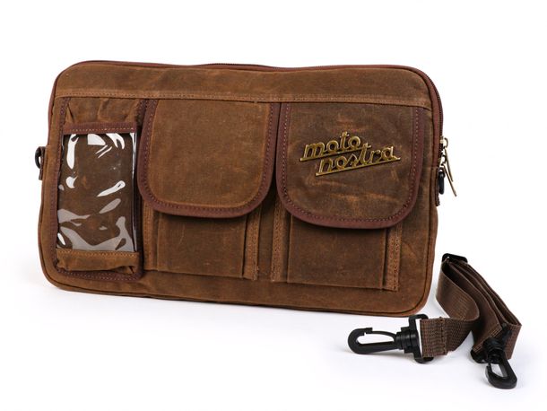 Tasche Moto Nostra für Gepäckfachklappe Umhängetasche  'waxed canvas' mit Handytasche für Vespa, Lambretta