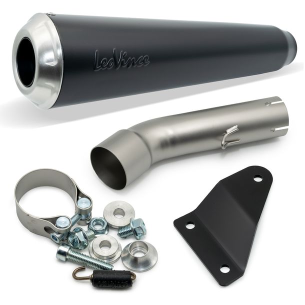 Silencieux d'échappement LeoVince CLASSIC RACER Black Edition avec homologation, acier inoxydable noir pour Kawasaki Eliminator / SE 500 année 2024 - 2026 E5+