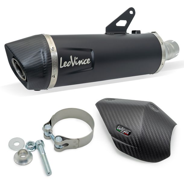 Silenciador final LeoVince LV ONE EVO Black Edition con homologación, acero inoxidable negro, tapa de carbono y protector térmico para Kove 800X Pro / ADV / Rally año 2024 - 2026 E5 / E5+