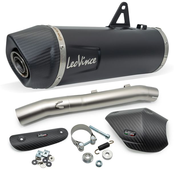 Silenciador final LeoVince LV ONE EVO Black Edition con homologación, acero inoxidable negro, tapa de carbono y protector térmico para Triumph Tiger 900 GT / GT Pro / Rally Pro año 2024 - 2026 E5+