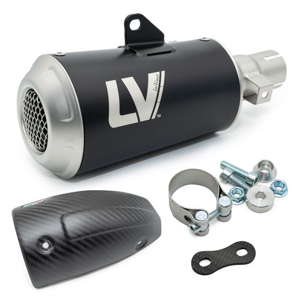 Silenziatore posteriore LeoVince LV-10 Black Edition omologato, acciaio inossidabile nero e protezione termica in carbonio per Ducati Scrambler 800 Icon / Full Throttle / Night Shift anno 2023 - 2024 E5 / anno 2025 - 2026 E5+