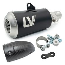 Silencieux arrière LeoVince LV-10 Black Edition avec homologation, acier inoxydable noir & écran thermique en carbone pour Ducati Scrambler 800 Icon / Full Throttle / Night Shift ann. 2023 - 2024 E5 / ann. 2025 - 2026 E5+