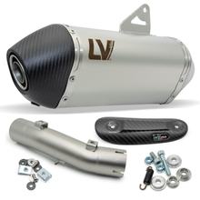 Silencieux d'échappement LeoVince LV-14 avec homologation, acier inoxydable, embout en carbone et bouclier thermique pour Honda XL 750 Transalp Urban / Easy Travel / Travel Edition ann. 2023 - 2024 E5 / ann. 2025 - 2026 E5+