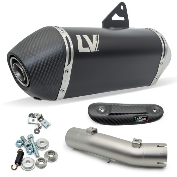 Endschalldämpfer LeoVince LV-14 Black Edition mit Zulassung, Edelstahl schwarz, Carbon Kappe & Hitzeschild für Honda XL 750 Transalp Urban / Easy Travel / Travel Edition Bj. 2023 - 2024 E5 / Bj. 2025 - 2026 E5+