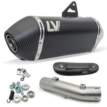 Silencieux d'échappement LeoVince LV-14 Black Edition avec homologation, acier inoxydable noir, embout en carbone et écran thermique pour Honda XL 750 Transalp Urban / Easy Travel / Travel Edition ann. 2023 - 2024 E5 / ann. 2025 - 2026 E5+