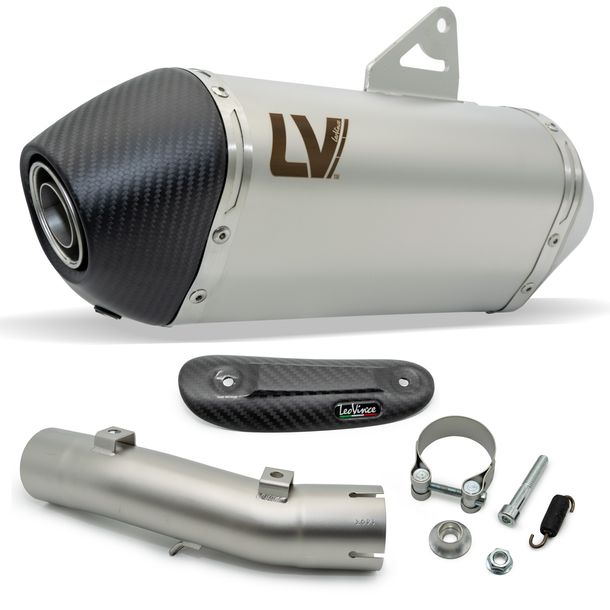 Silenziatore finale LeoVince LV-14 RACING in acciaio inossidabile, tappo in carbonio e protezione termica per Honda XL 750 Transalp Urban / Easy Travel / Travel Edition anno 2023 - 2024 E5 / anno 2025 - 2026 E5+