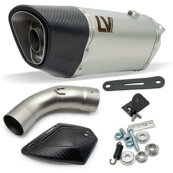 Silencieux d'échappement LeoVince LV-14 R avec homologation, acier inoxydable, embout en carbone & protection thermique pour Kawasaki Ninja 1000 SX / Tourer ann. 2020 - 2024 E4 / E5 / ann. 2025 E5+