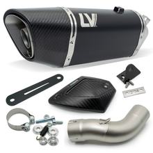 Silencieux d'échappement LeoVince LV-14 R Black Edition avec homologation, acier inoxydable noir, capuchon en carbone et bouclier thermique pour Kawasaki Ninja 1000 SX / Tourer ann. 2020 - 2024 E4 / E5 / ann. 2025 E5+
