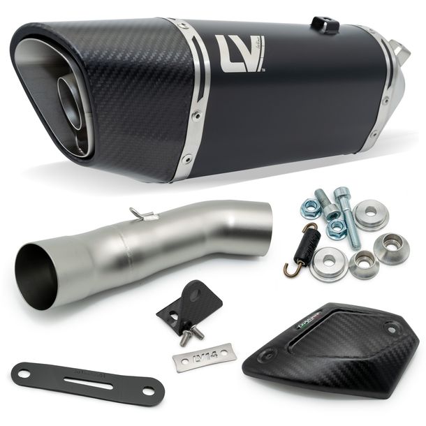 Silenziatore posteriore LeoVince LV-14 R Black Edition con omologazione, acciaio inossidabile nero, cappuccio in carbonio e protezione termica per Kawasaki Z 900 Anno di fabbricazione 2020 - 2024 E4 / E5