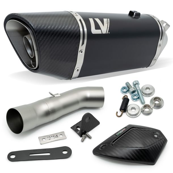 Silenciador final LeoVince LV-14 R RACING Black Edition acero inoxidable negro, tapa de carbono y protector térmico para Kawasaki Z 900 año 2020 - 2024 E4 / E5