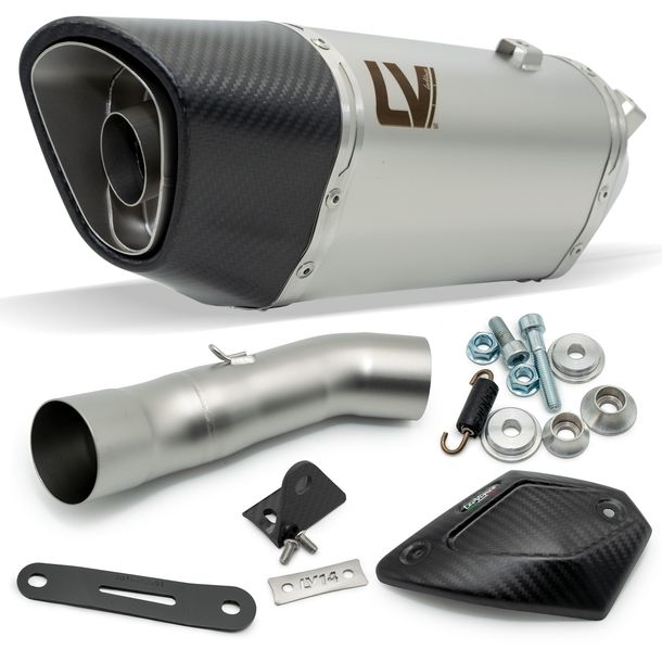 Silenciador final LeoVince LV-14 R RACING de acero inoxidable, tapa de carbono y protector térmico para Kawasaki Z 900 año 2020 - 2024 E4 / E5