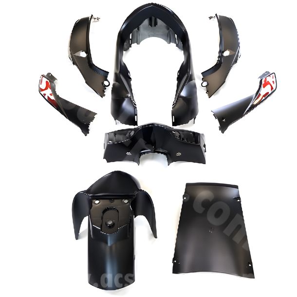 Kit de carénage TNT 8 pièces, noir mat pour SYM Symphony SR Euro3 Euro5 Euro4 50/125 ccm construit en 2010 - 2018
