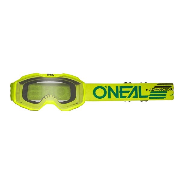 Lunettes de cross O'Neal B-10 pour jeunes, jaune fluo uni, transparentes, lunettes de VTT, de motocross et de trail