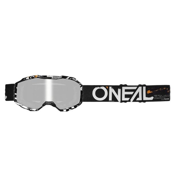 Lunettes de cross O'Neal B-10 Attack pour jeunes, noir/blanc, argent, miroir, lunettes de motocross, de motocross et de trail