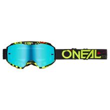 Crossbrille O'Neal B-10 Attack černá/neonově žlutá Radium modrá Brille MX MTB Motocross Trail Brille