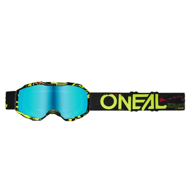 Lunettes de cross O'Neal B-10 Attack pour jeunes, noir/jaune fluo, bleu radium, bleu radium
