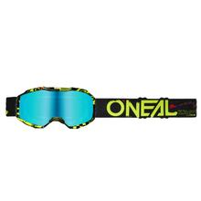 Youth Crossbrille O'Neal B-10 Attack černá/neonově žlutá Radium modré Brýle MX MTB Motocross Trail Brýle