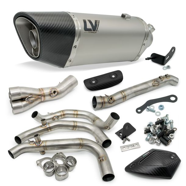 Complete exhaust system LeoVince LV-14 R RACING Titanium, Carbon end cap & heat shield for Triumph Street Triple 765 R / RS / A2 Year 2023 - 2024 E5