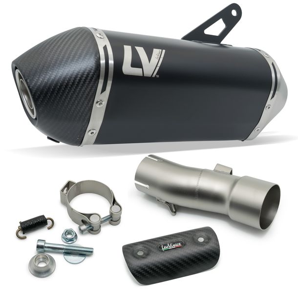 Silenciador final LeoVince LV-14 RACING Black Edition de acero inoxidable negro, tapa de carbono y protector térmico para CF Moto 450 MT / IBEX año 2024 E5 / año 2025 - 2026 E5+