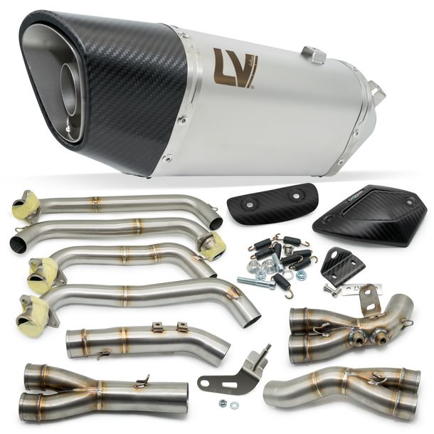Système d'échappement complet LeoVince LV-14 R RACING, acier inoxydable, embout en carbone & écran thermique pour Honda CB 650 R Neo Sports Café ann. 2019 - 2026 E4 / E5 / E5+ / CBR 650 R ann. 2019 - 2026 E4 / E5 / E5+